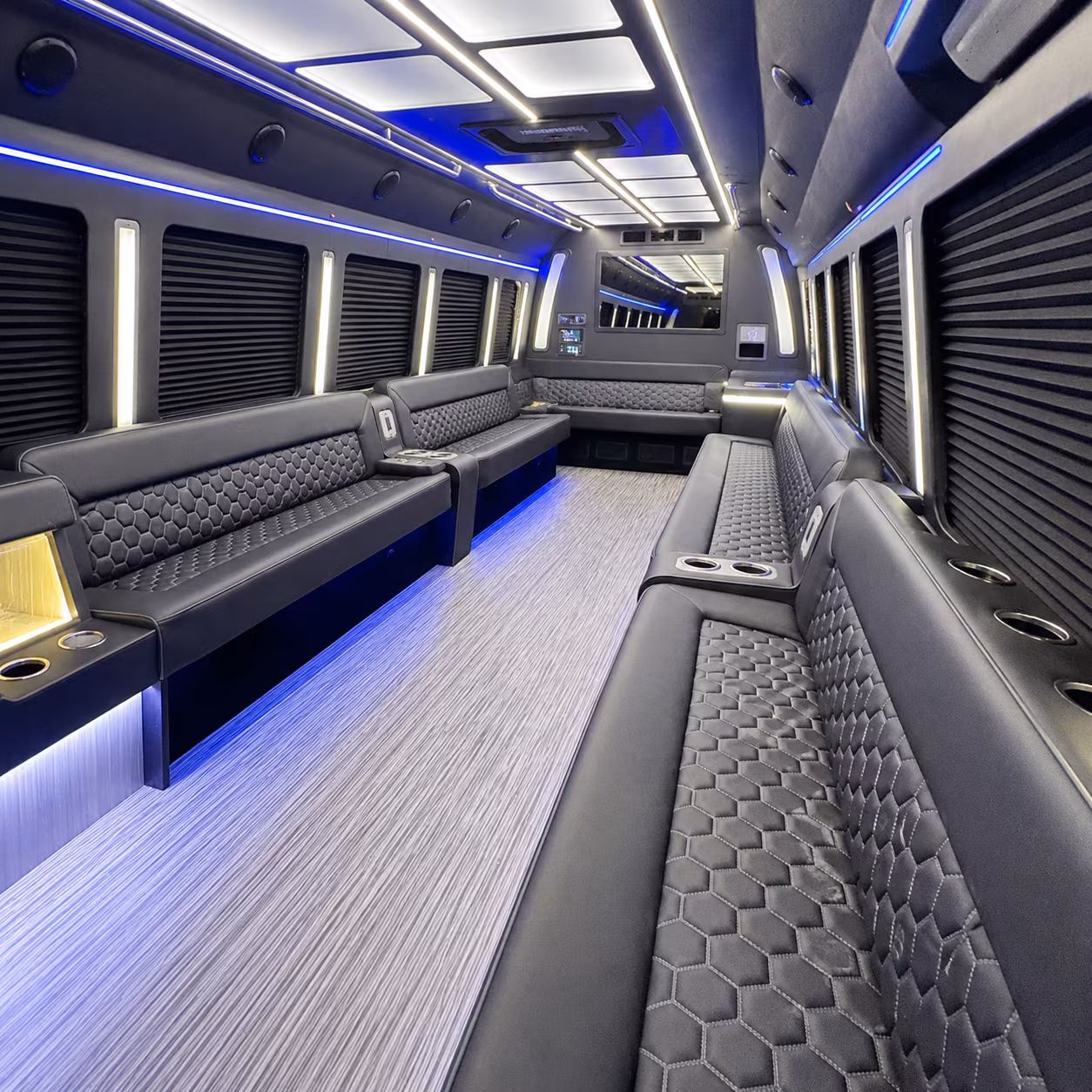 Group beside a Mercedes Sprinter limo in Miramar