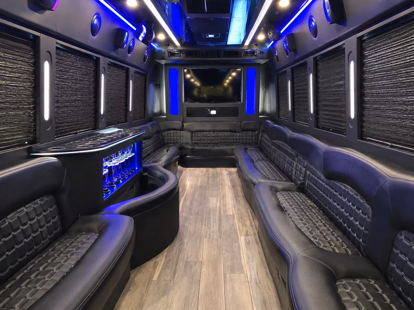 Miramar Birthday, Sweet 16, & Quinceañera Transportation party bus interior